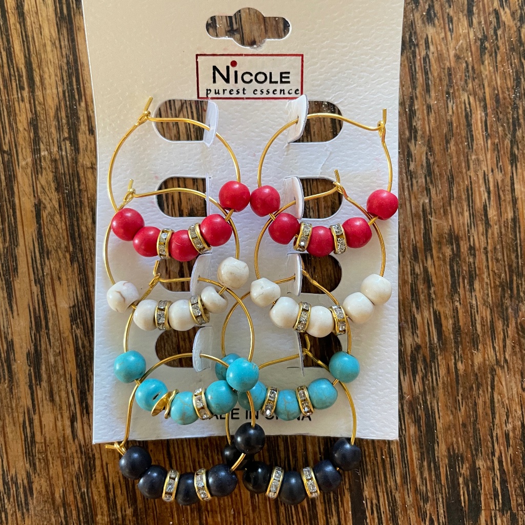 Multi Colored Beaded Hoop Earrings 10$